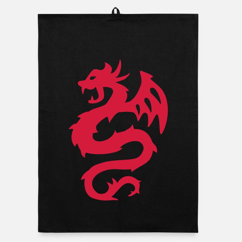 Fire Dragon Silhouette Print Organic dish towel