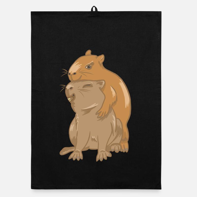 Hug of capybara babies Organic dish towel