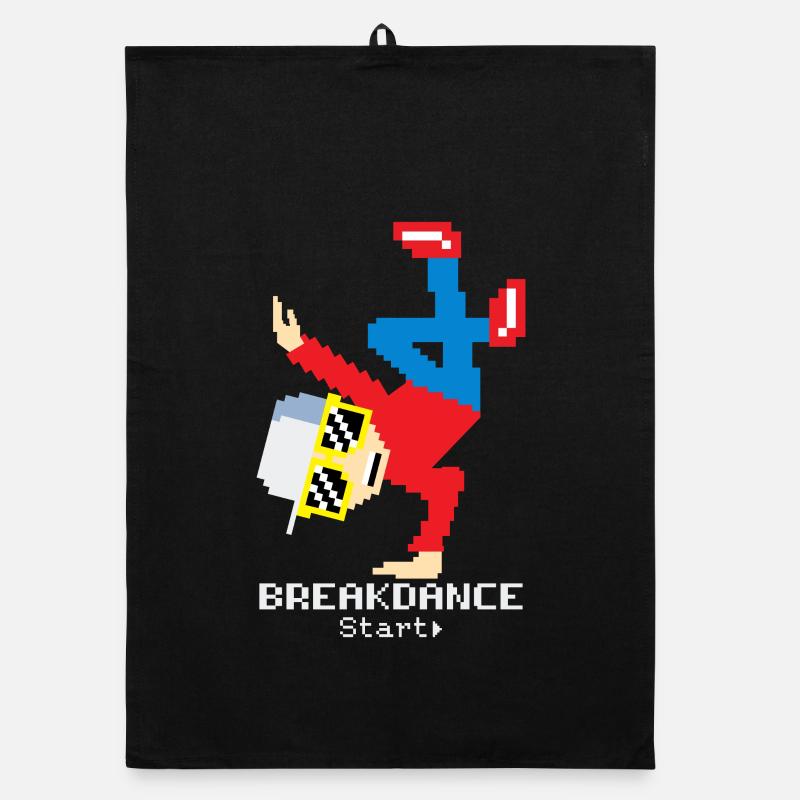 Pixel Breakdance B-Boy | Hip Hop rétro 8-bit - Torchon bio - noir