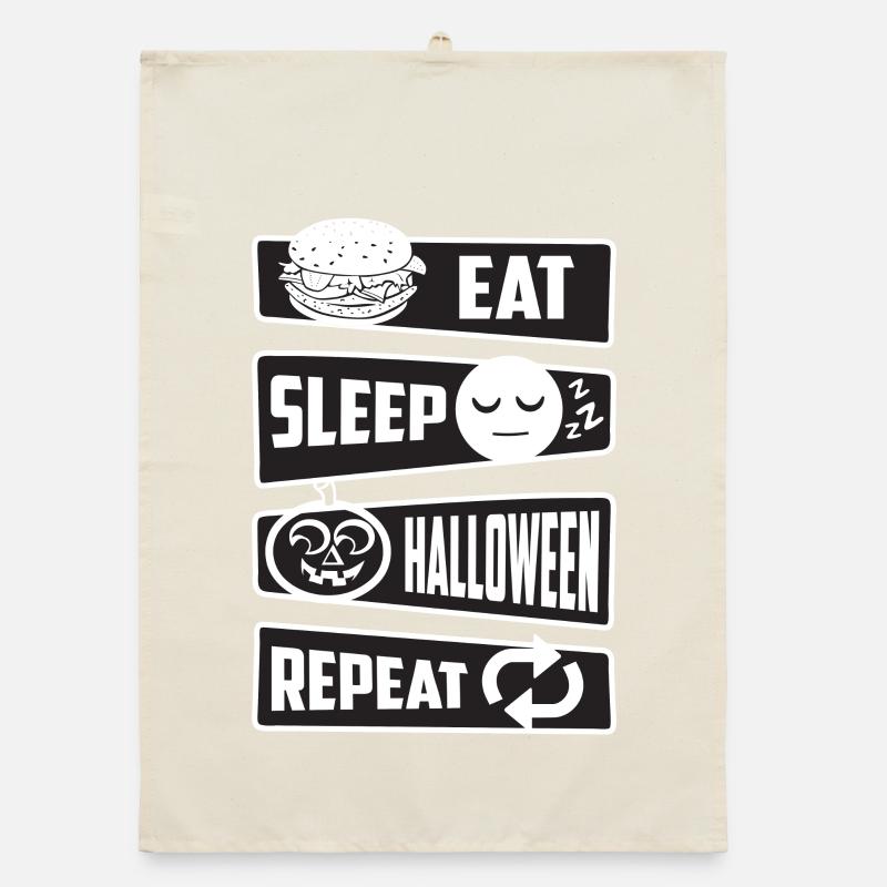 Eating, sleeping, Halloween, repeating Organic dish towel