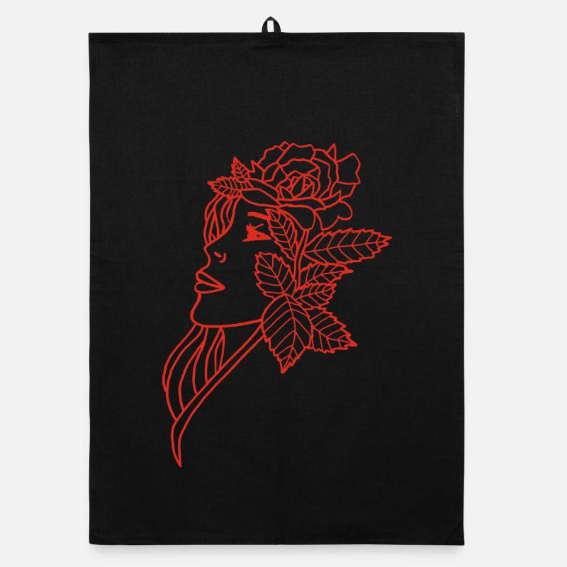 The Lady and the Rose (red) Organic dish towel