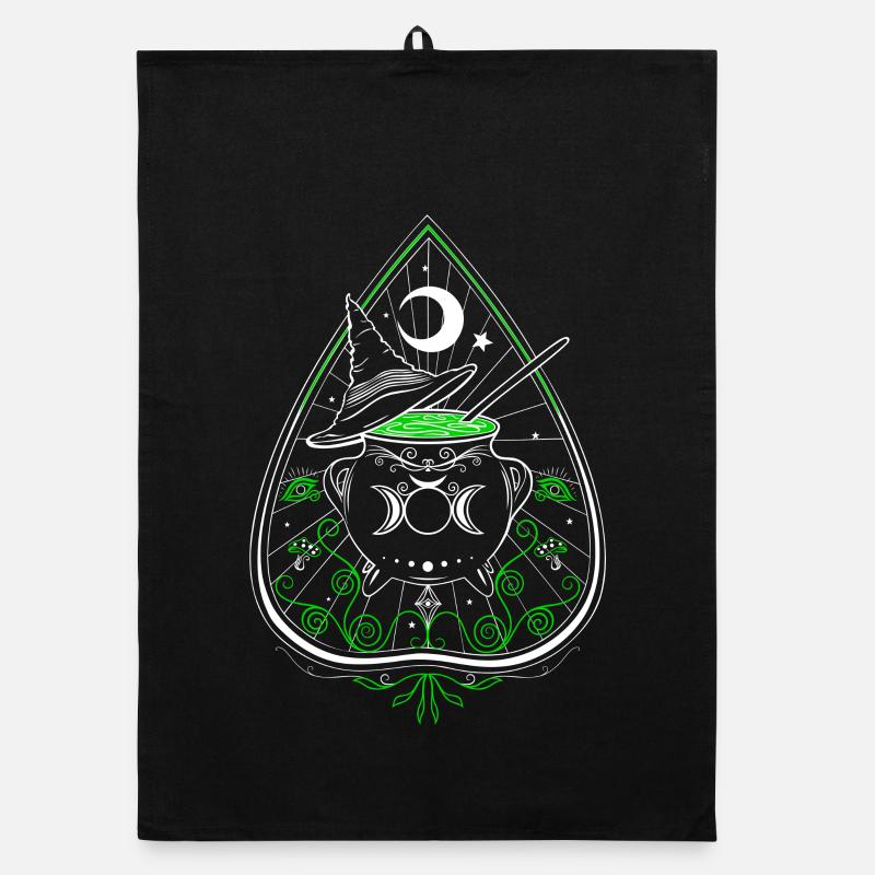 Sorcière Verte Planchette Chaudron Chapeau de Sorcière Torchon bio