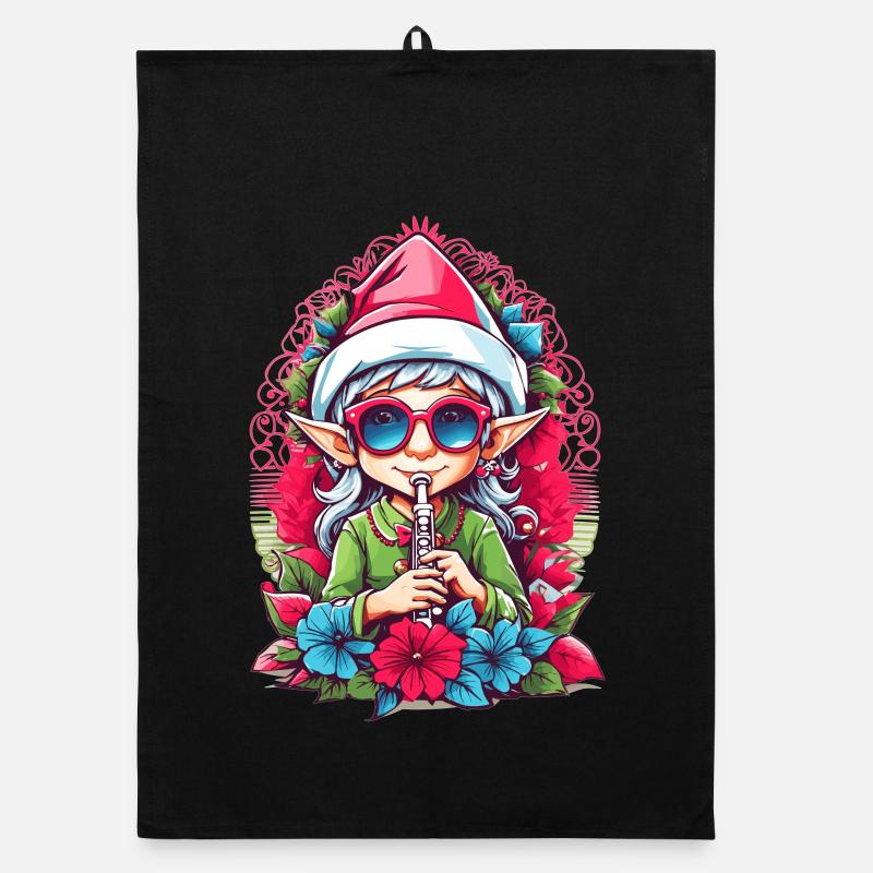 Elf with flute Organic dish towel
