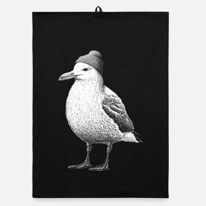 Bonnet Seagull de la mer du Nord Bonnet noir blanc Torchon bio