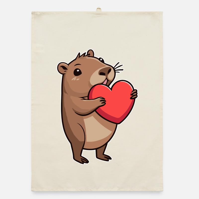 Capybara avec coeur Saint-Valentin Torchon bio