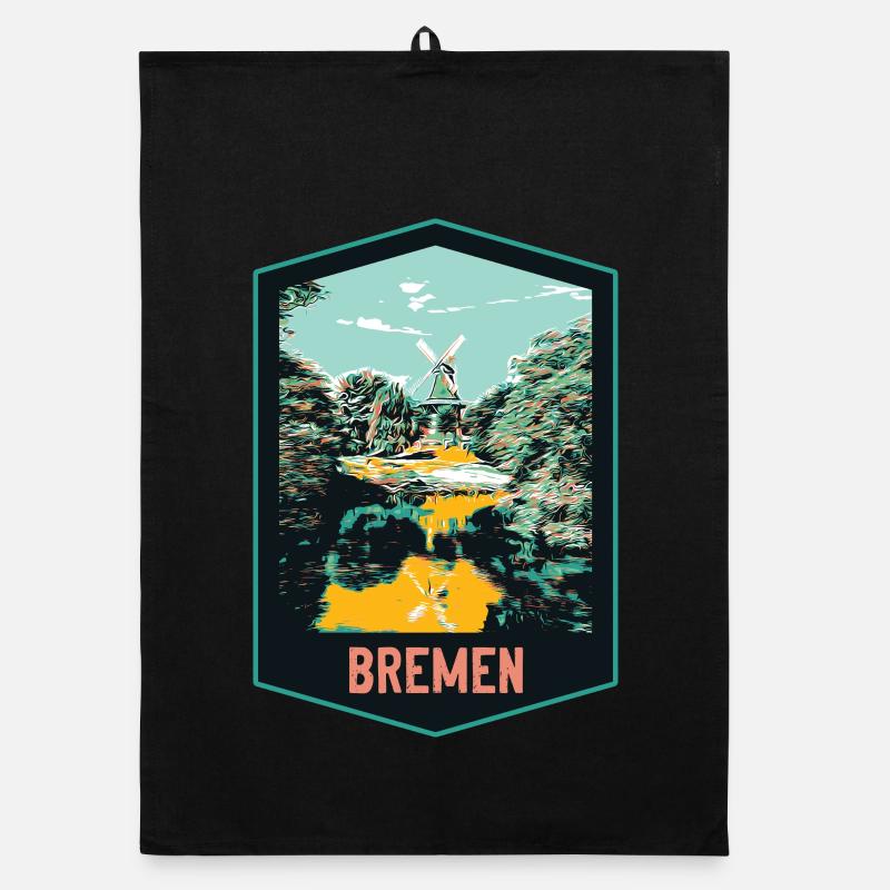 Bremen, Germany, Old Windmill Illustration Organic dish towel