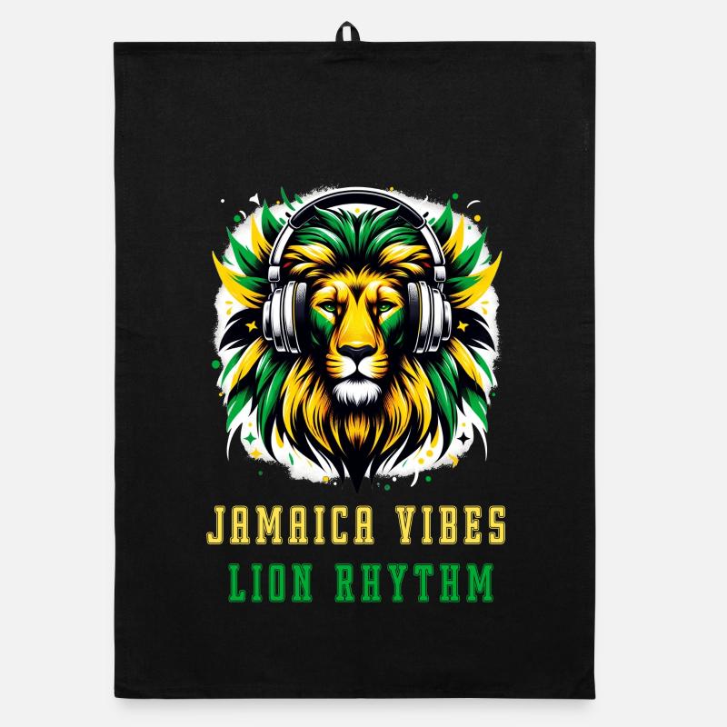 Jamaica lion reggae design Organic dish towel