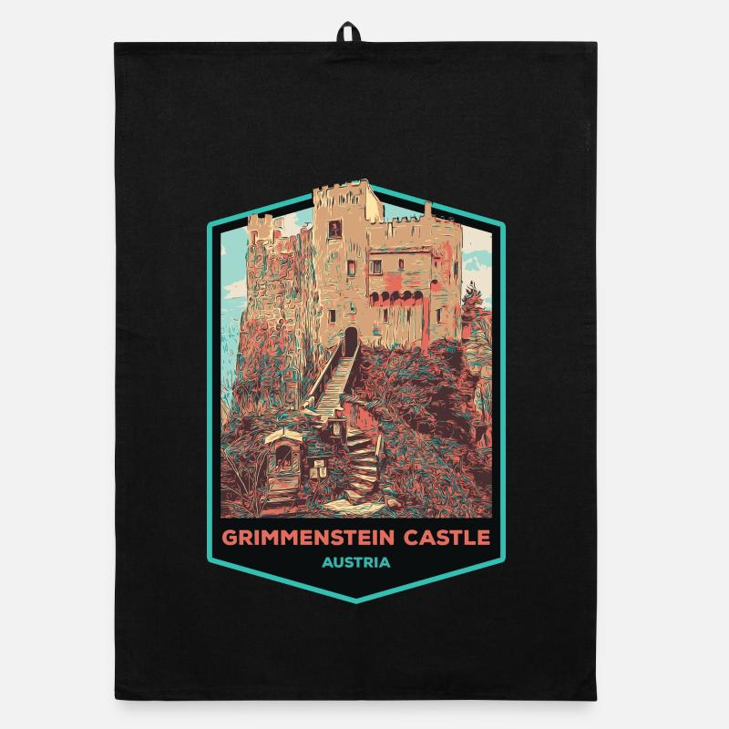 Illustration Grimmenstein Castle, Lower Austria Organic dish towel
