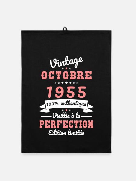 70. Geburtstag - Jahrgang - Oktober 1955 - Organic Geschirrtuch - Schwarz - Vorne
