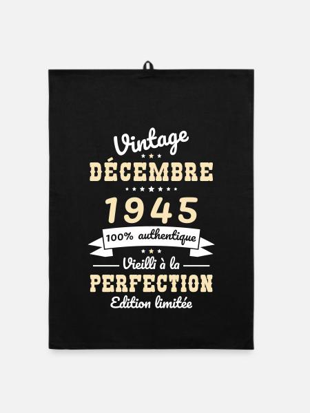 80 Years Anniversary - Vintage - December 1945 - Organic dish towel - black - Front
