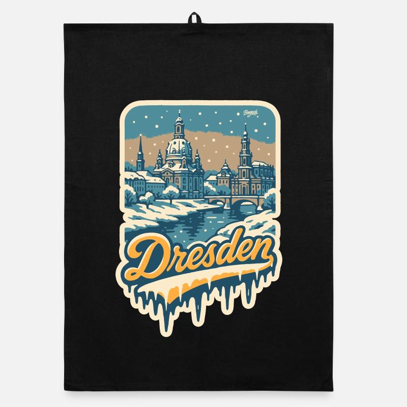 Winterliches Dresden – Altstadt im Schnee - Organic Geschirrtuch - Schwarz