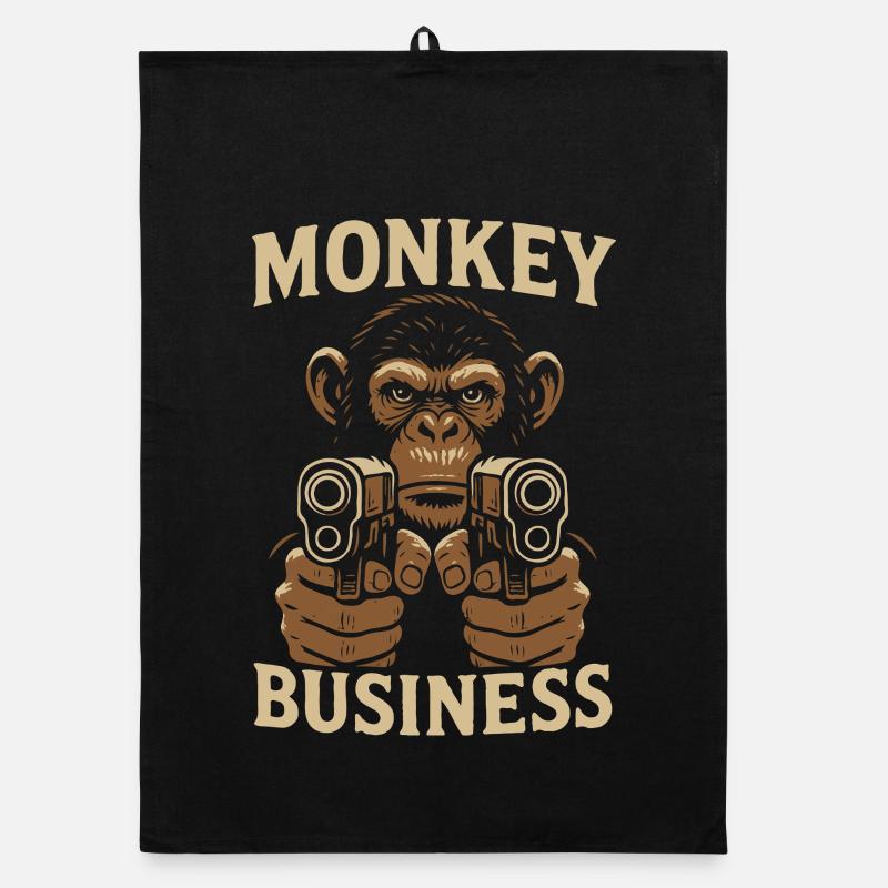 Monkey with Monkey Business Gun Organic dish towel