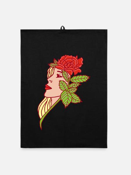 Die junge Frau und die Rose - Organic Geschirrtuch - Schwarz - Vorne