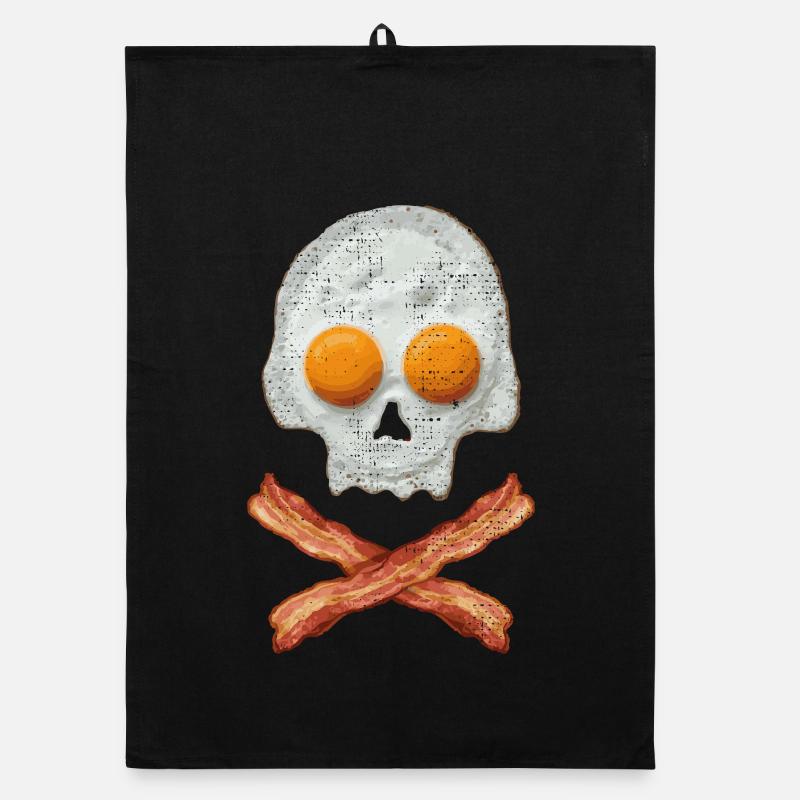 Spiegelei Schädel mit Baconkreuz Organic Geschirrtuch
