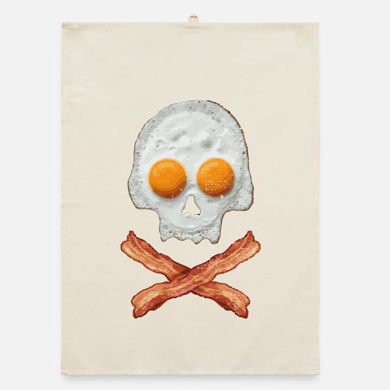 Fried Egg Skull with Bacon Cross Organic dish towel