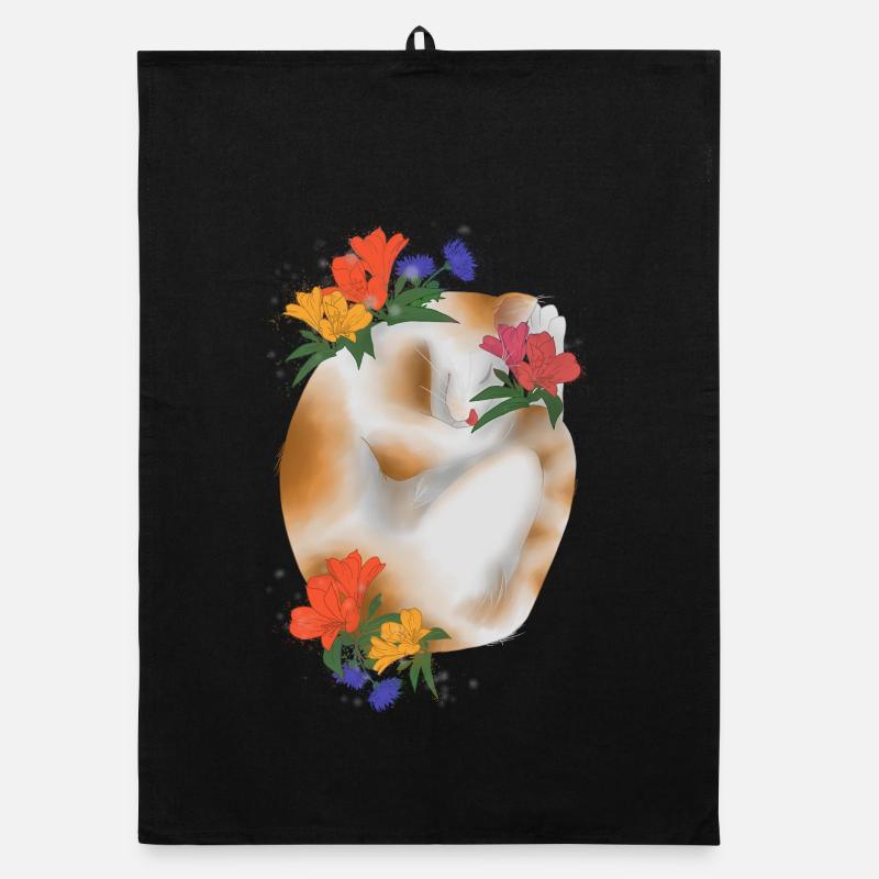 Chat et fleurs Torchon bio