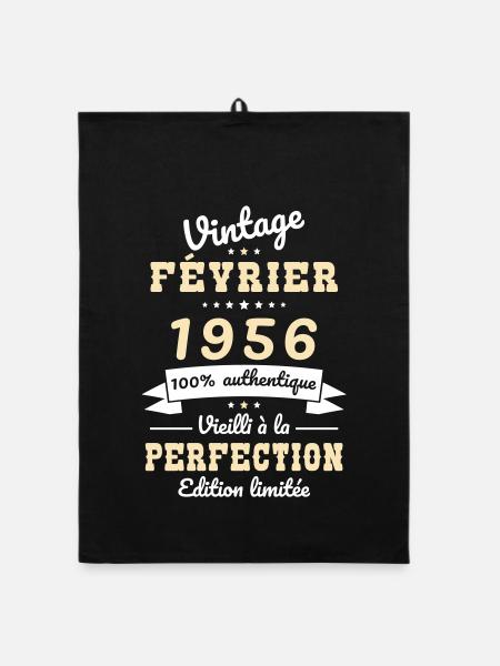 Anniversaire 70 ans - Vintage - Février 1956 - Torchon bio - noir - Devant