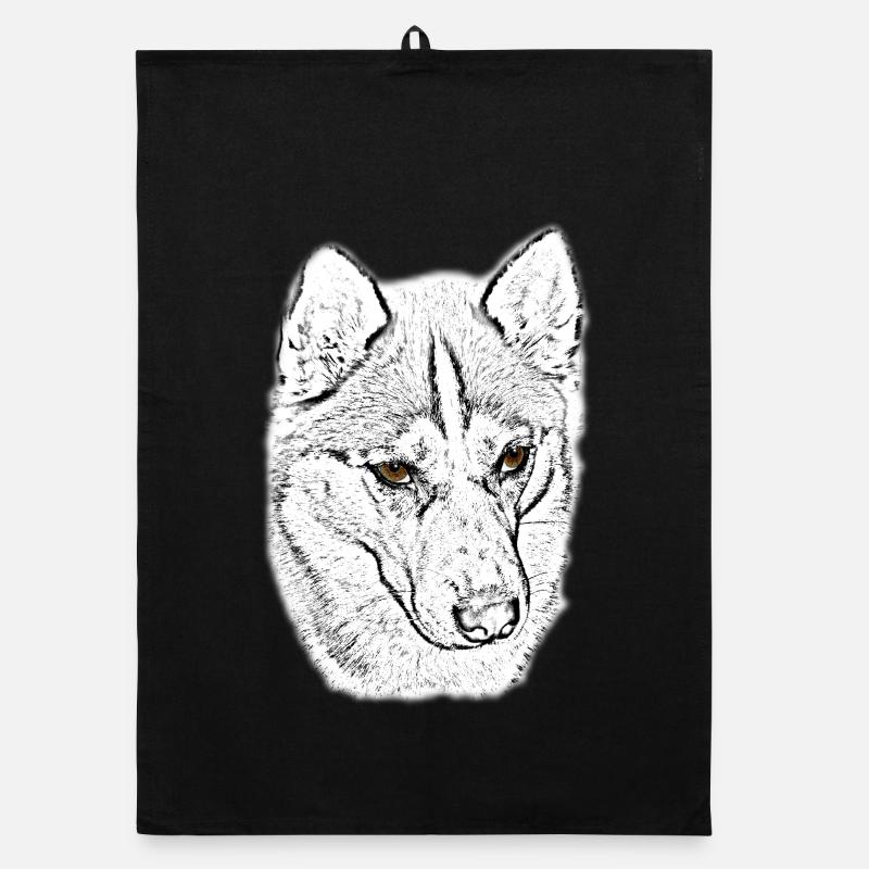 Wolfskopf Linienstudie - Organic Geschirrtuch - Schwarz