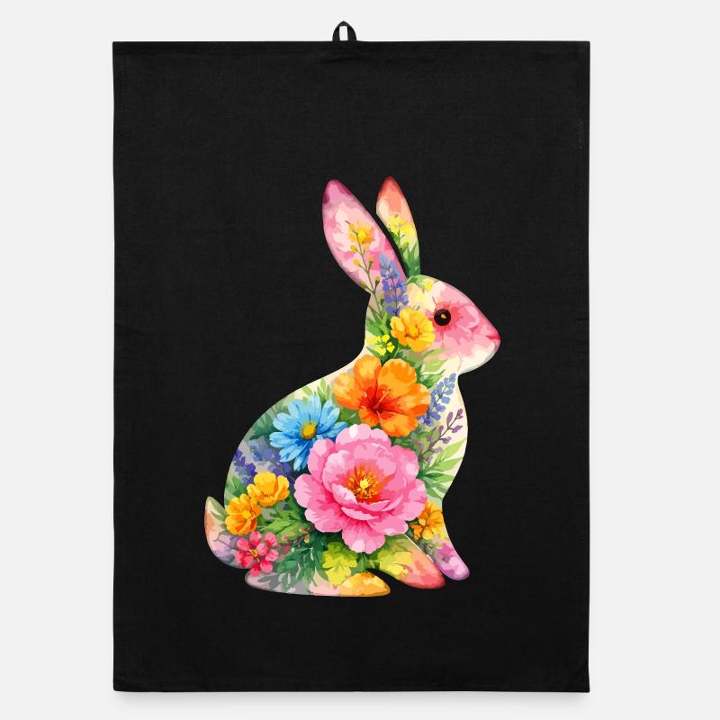Fleurs aquarelles de lapin à Pâques Torchon bio