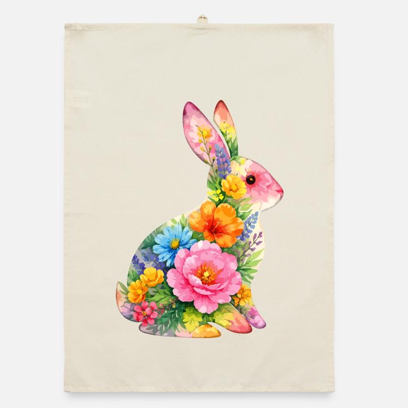 Bunny Watercolor Flowers Easter Organic dish towel