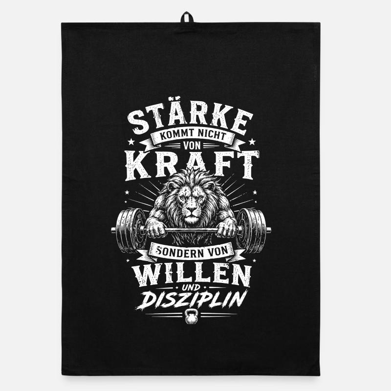 Stärke Kraft Wille und Disziplin Löwe Organic Geschirrtuch