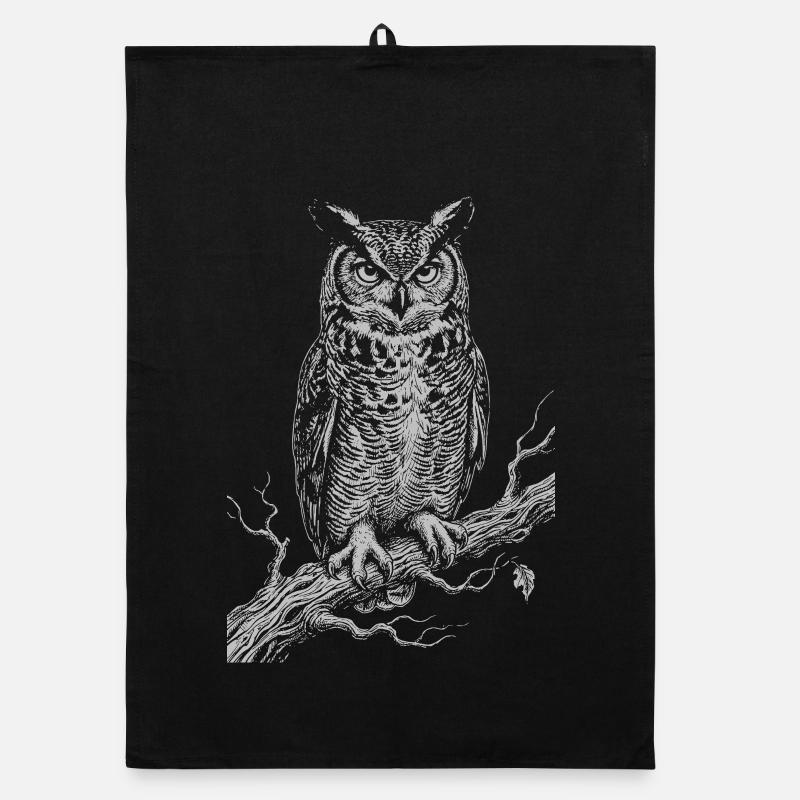 Silhouette de hibou sur une branche éclairée par la lune Torchon bio