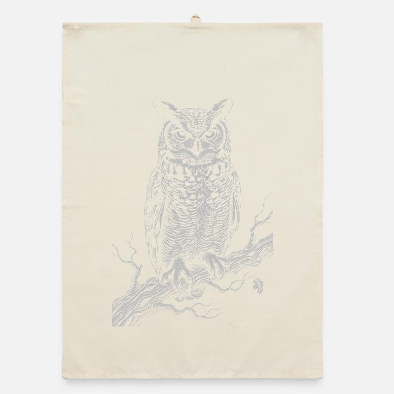 Silhouette de hibou sur une branche éclairée par la lune Torchon bio