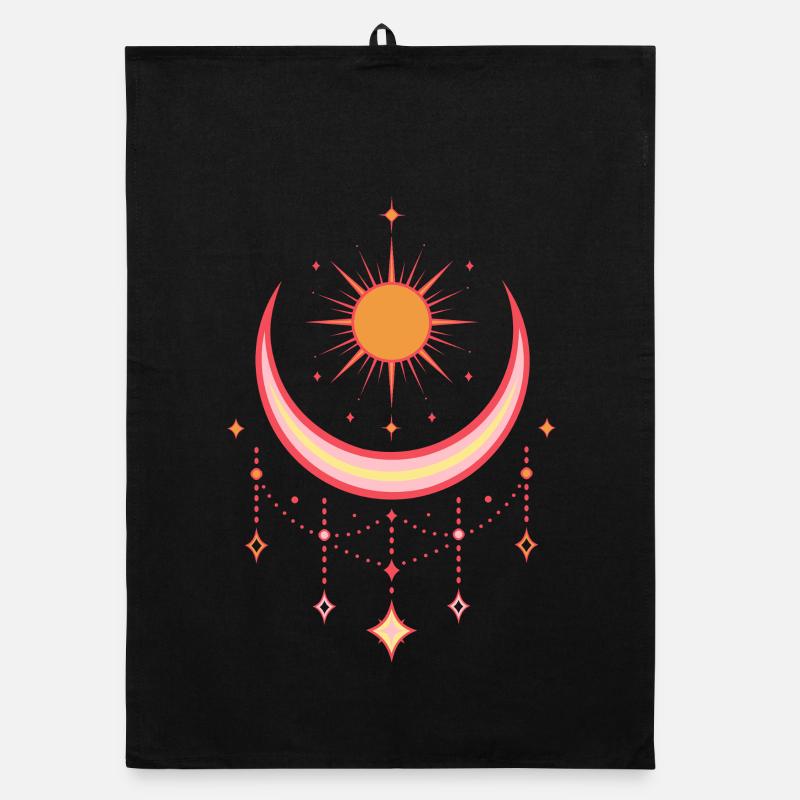 Midsummer Sun and Moon – Boho Symbol Motif Organic dish towel
