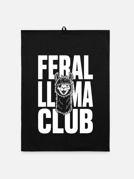 Feral Llama Club wildes Lama - Organic Geschirrtuch - Schwarz - Vorne