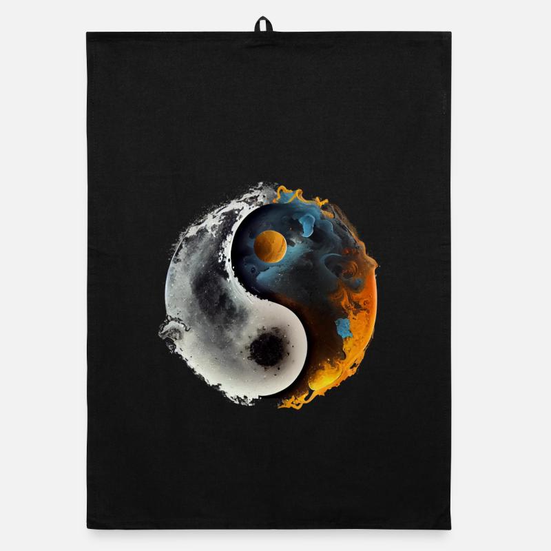 Yin et Yang inspirés de la nature - Feu - Torchon bio - noir