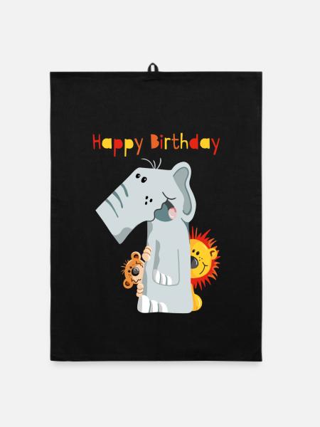 Happy Birthday - Erster Geburtstag - Zahl Eins - Organic dish towel - black - Front