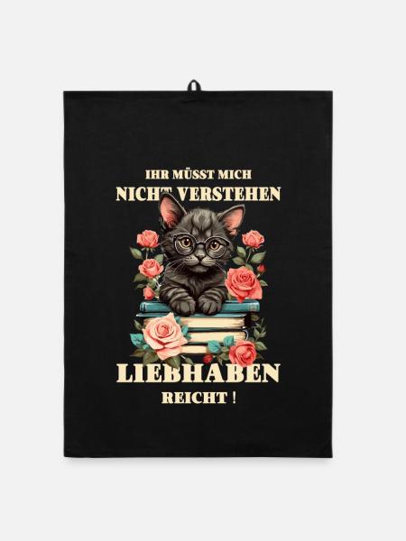 Süße schlaue Katze - Organic Geschirrtuch - Schwarz - Vorne