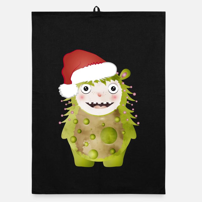 Joyeux monstre vert célébrant Noël Torchon bio