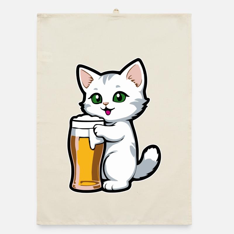 Cat with beer Organic dish towel