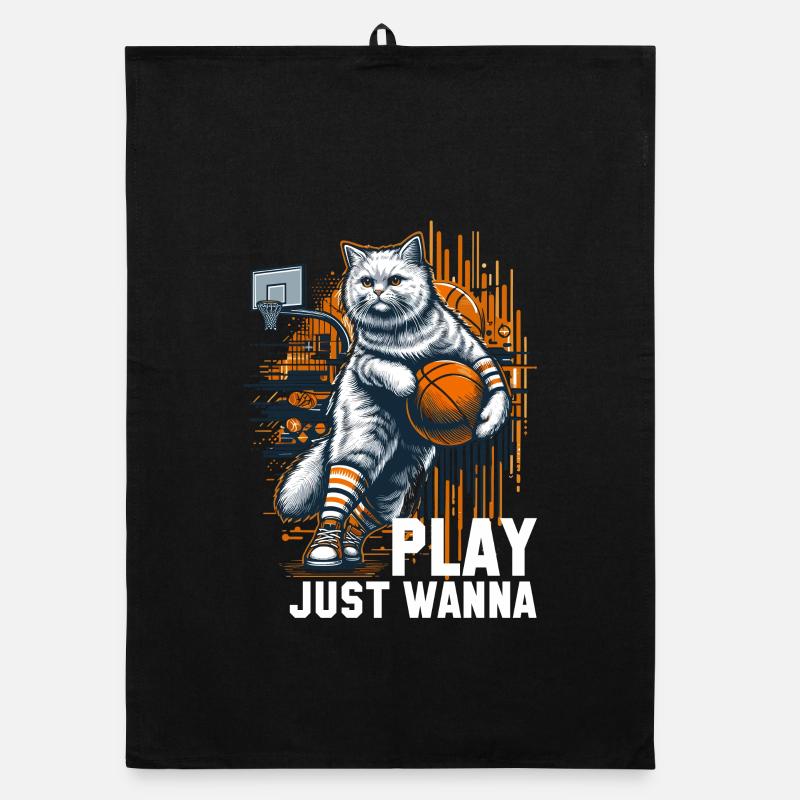 Basketball Katze Langhaar Geschenk Organic Geschirrtuch