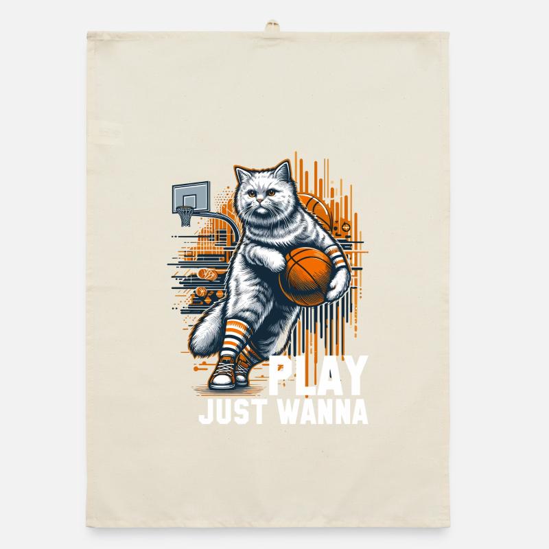 Basketball Katze Langhaar Geschenk Organic Geschirrtuch