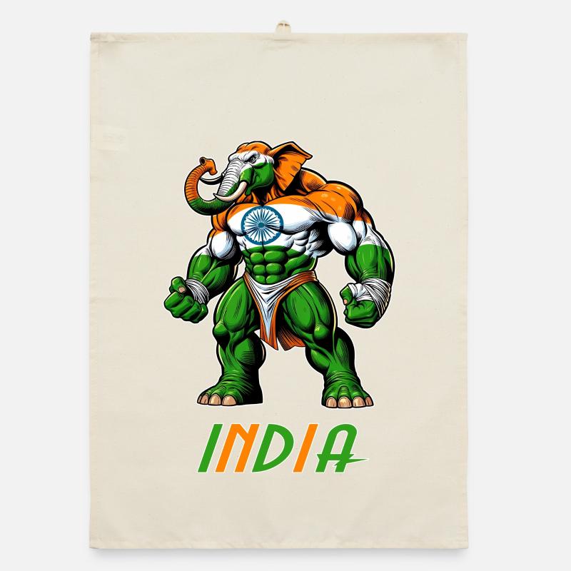 Motif du drapeau indien en forme d'éléphant Torchon bio