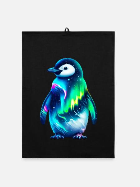 Aurora Borealis Pinguin - Organic Geschirrtuch - Schwarz - Vorne