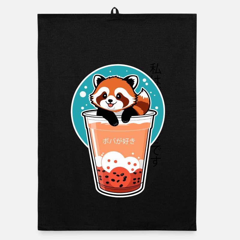 Kawaii Roter Panda im Bubble Tea – Boba Design Organic Geschirrtuch