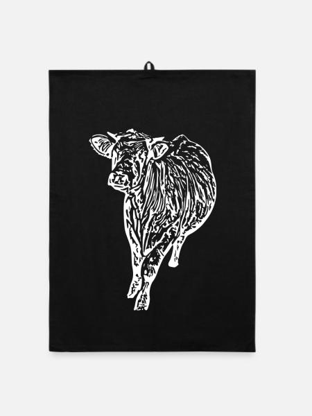 Cadeau des silhouettes de vache vache blanche vache blanche - Torchon bio - noir - Devant