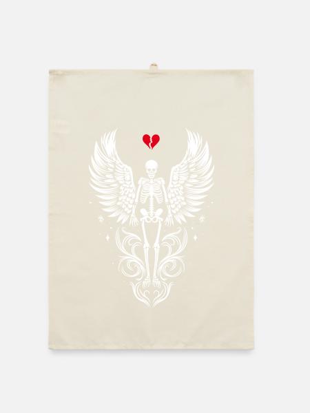 Skeleton with wings Anti Valentines Day - Organic dish towel - nature - Front