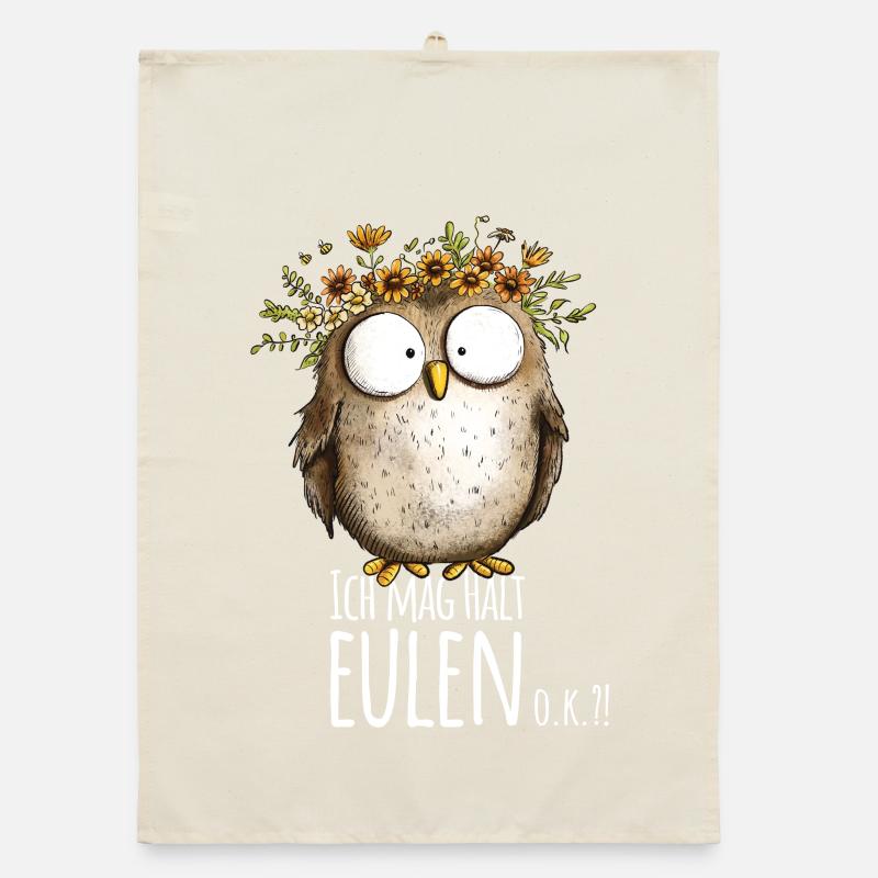 Eule mit Spruch Ich Mag Halt Eulen Organic Geschirrtuch