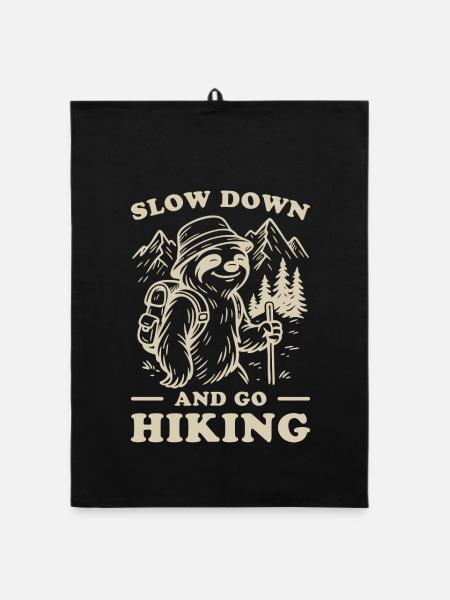 Sloth Hiking Adventure Mountain Nature Design - Organic dish towel - black - Front