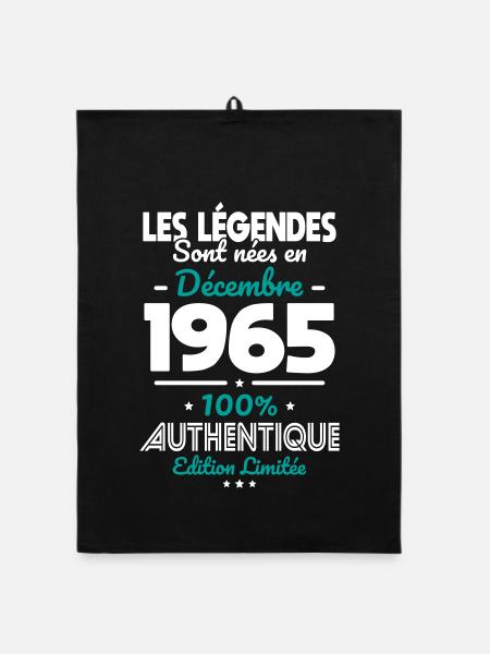 Anniversaire 60 ans - Légendes nées Décembre 1965 - Torchon bio - noir - Devant