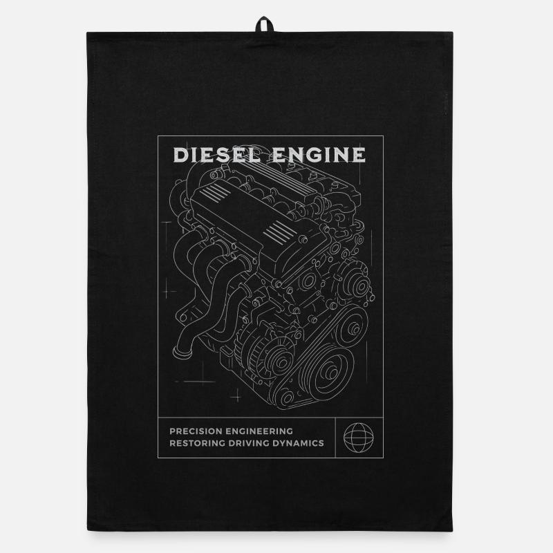 Diesel Engine Blueprint Organic dish towel