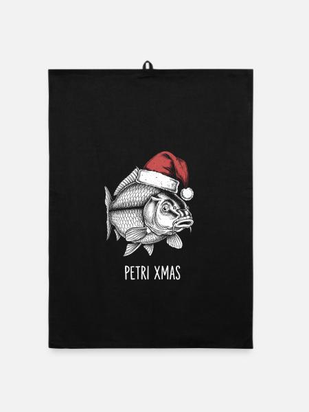 Pêcheur drôle Noël Petri Carpe de Noël - Torchon bio - noir - Devant