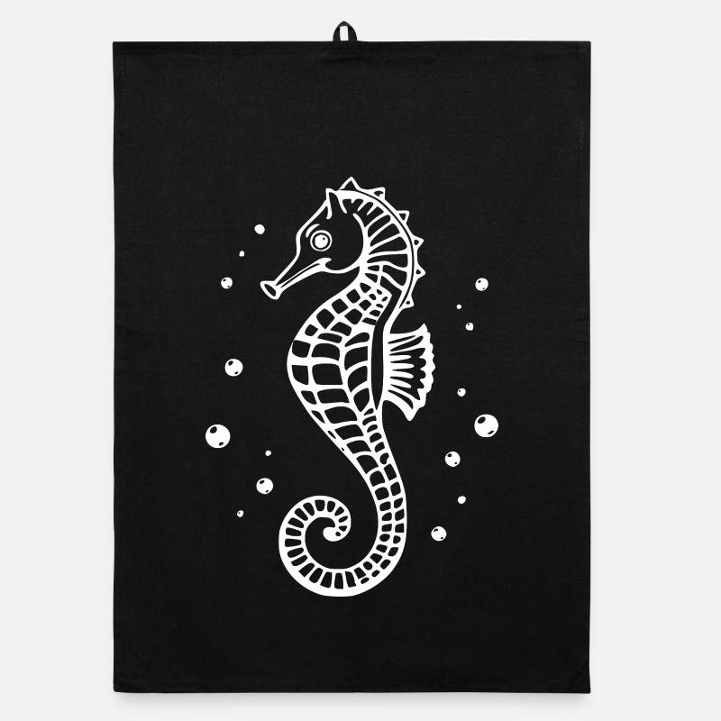 Idée cadeau hippocampe blanc pour les nageurs Torchon bio