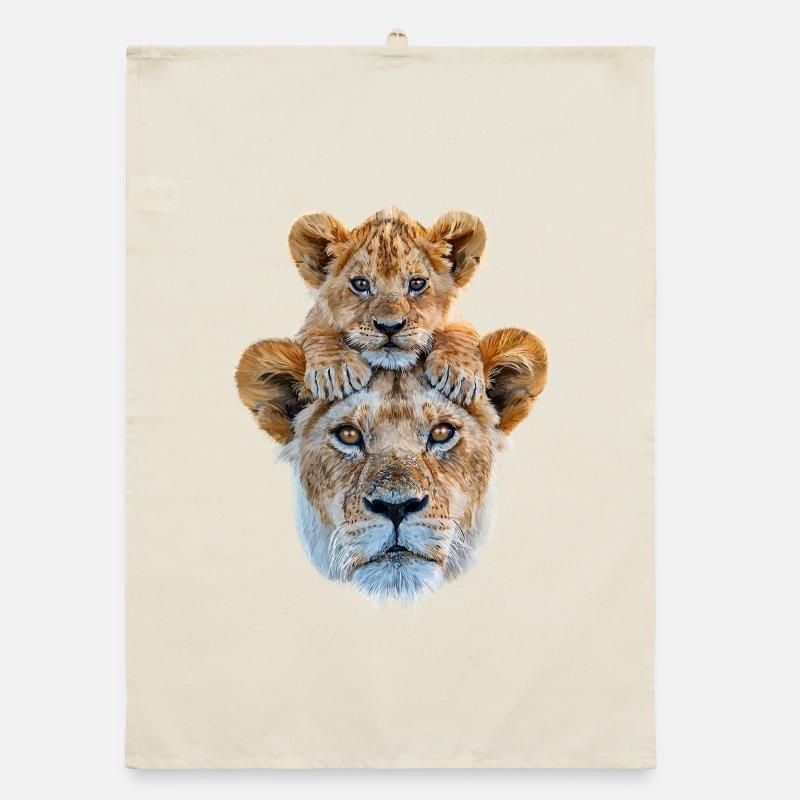 Mère lione avec un petit Torchon bio