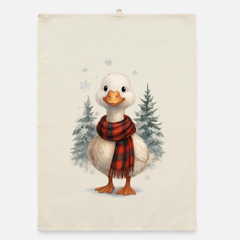 Noël d’hiver avec un canard mignon Torchon bio