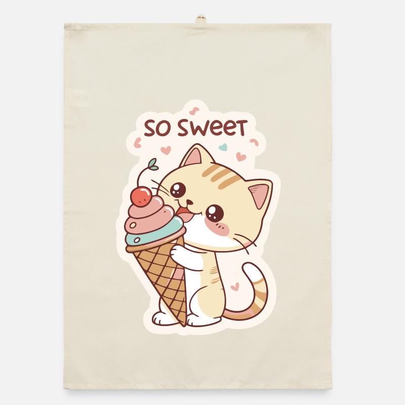 Gourmet cat and pastel cone Organic dish towel